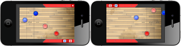 Two phones playing Ultimate Shuffleboard